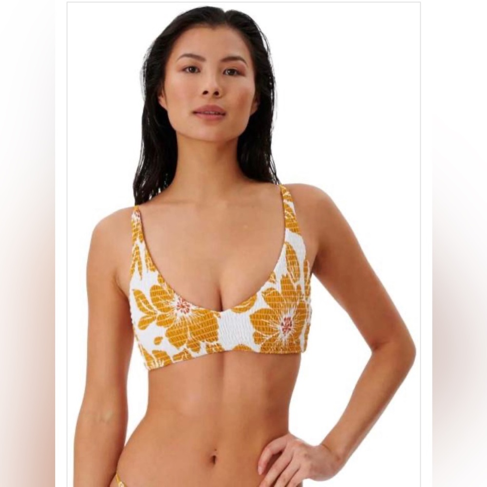 Rip Curl Azalea Shirred Long Line Tri Bikini Top - Gold
